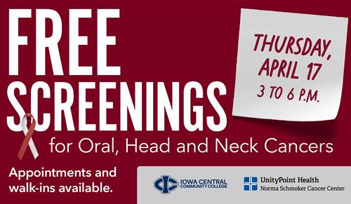 Free Screenings for Oral, Head and Neck Cancers at Iowa Central
